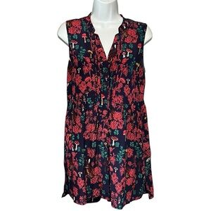 Nathalie Lété for Anthropologie Silk Sleeveless Rabbit Mushroom Tunic Top Size 6